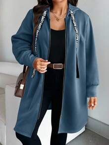 Calvaya Plus Size Loose Casual Warm Long Zip-Up Hooded Sweatshirt Jacket, Suitable For Autumn/Winter Fall