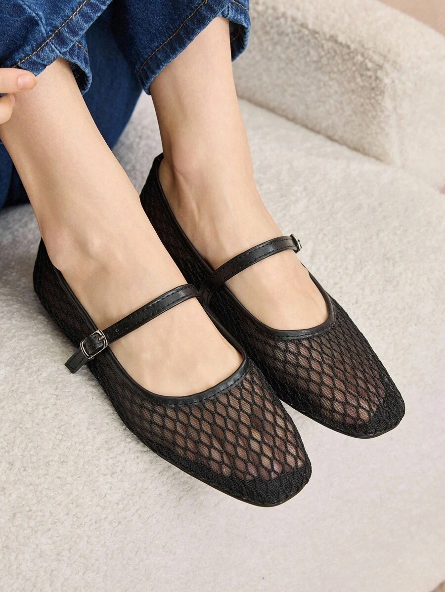 Rosivie 女士圆头复古芭蕾风格黑白撞色玛丽珍高跟鞋，休闲春季穿搭 - 黑色 - 查看 1