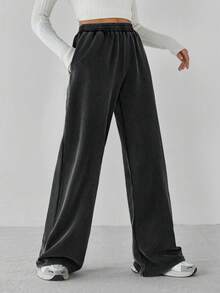 SHEIN Tall Quần thể thao rộng rãi cạp chun màu trơn cho nữ - màu đen - Xem 6