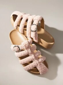 Solecia 女士时尚棕色露趾休闲系带舒适平底凉鞋，适合春夏季节 - 粉色 - 查看 6