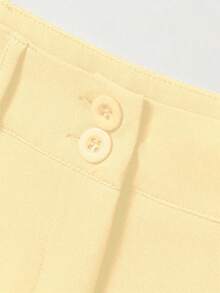 SHEIN LUNE Women's Casual Solid Color Straight Leg Pants - Butter Yellow - View 3