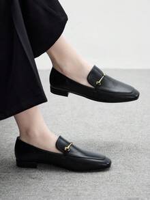 CUCCOO BIZCHIC Giày lười đế bằng mũi vuông, đế thấp, kiểu dáng mới, màu đen, thoải mái, đa năng, giày bệt màu đen, nhẹ, phù hợp để đi làm - màu đen - Xem 2