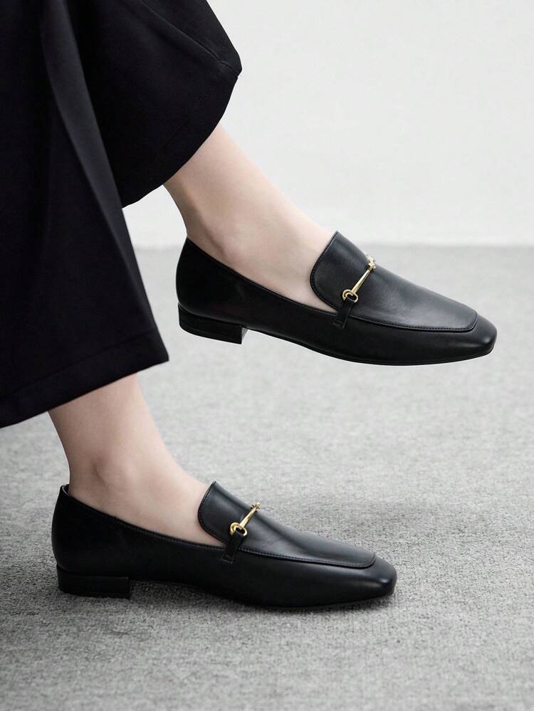 CUCCOO BIZCHIC Women's Square Toe Flat Low Heel New Style Black Comfortable Versatile Slip-On Loafers, Black Lightweight Casual Flats For Women, Suitable For Commuting For Christmas Spring Shoes