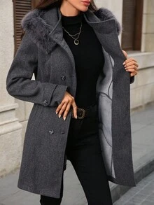 EMERY ROSE 女士时尚连帽大衣，秋冬季女式外套 - 灰色 - 查看 4