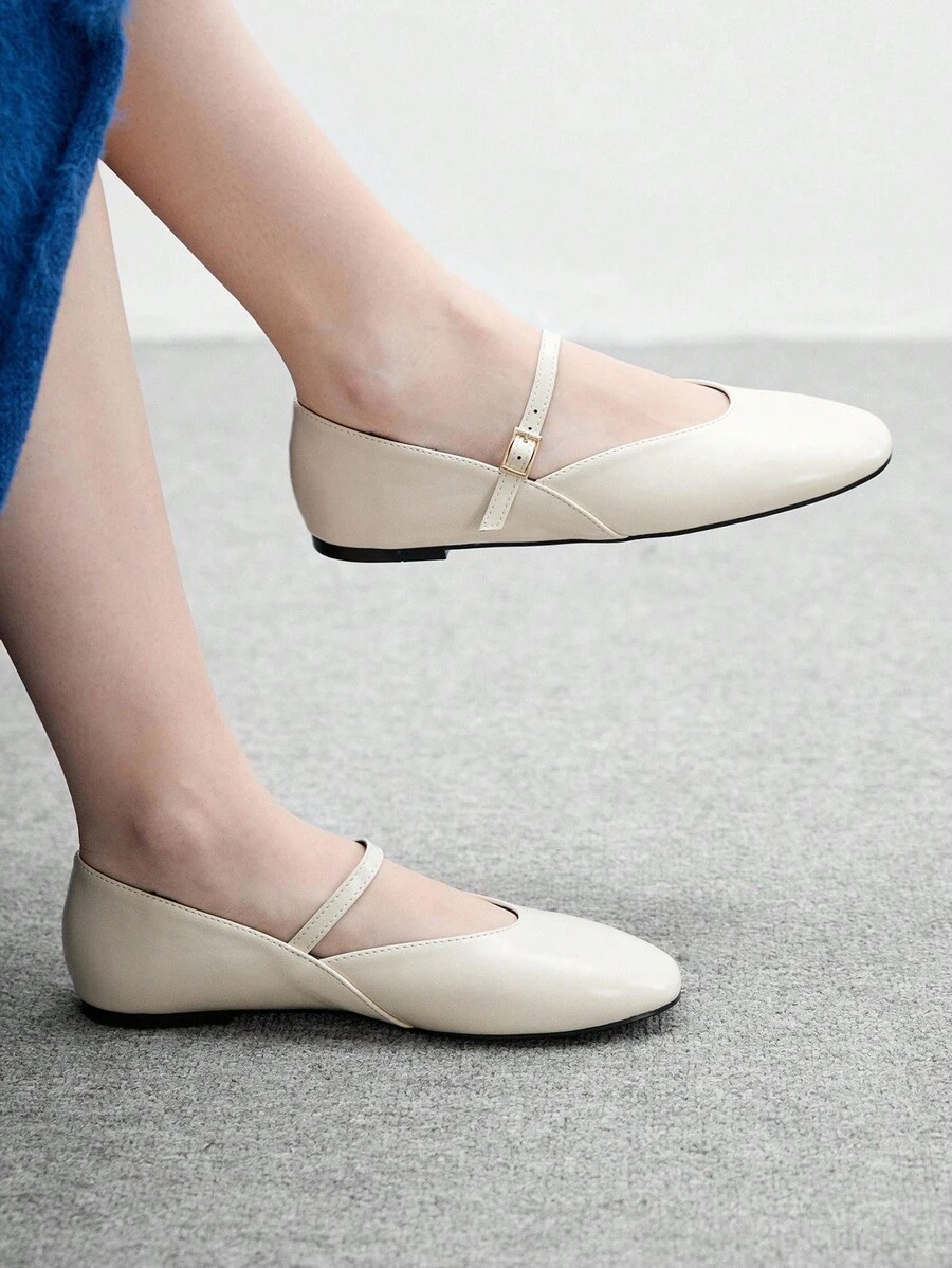 CUCCOO BIZCHIC Giày bệt thường ngày thiết kế khóa đơn giản dành cho nữ - Màu be - Xem 1