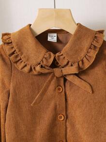 SHEIN 少女纯色彼得潘领休闲衬衫 - 摩卡棕 - 查看 8