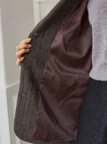 DAZY 女士宽松商务休闲格子羊毛加厚外套，秋冬斋月时尚款