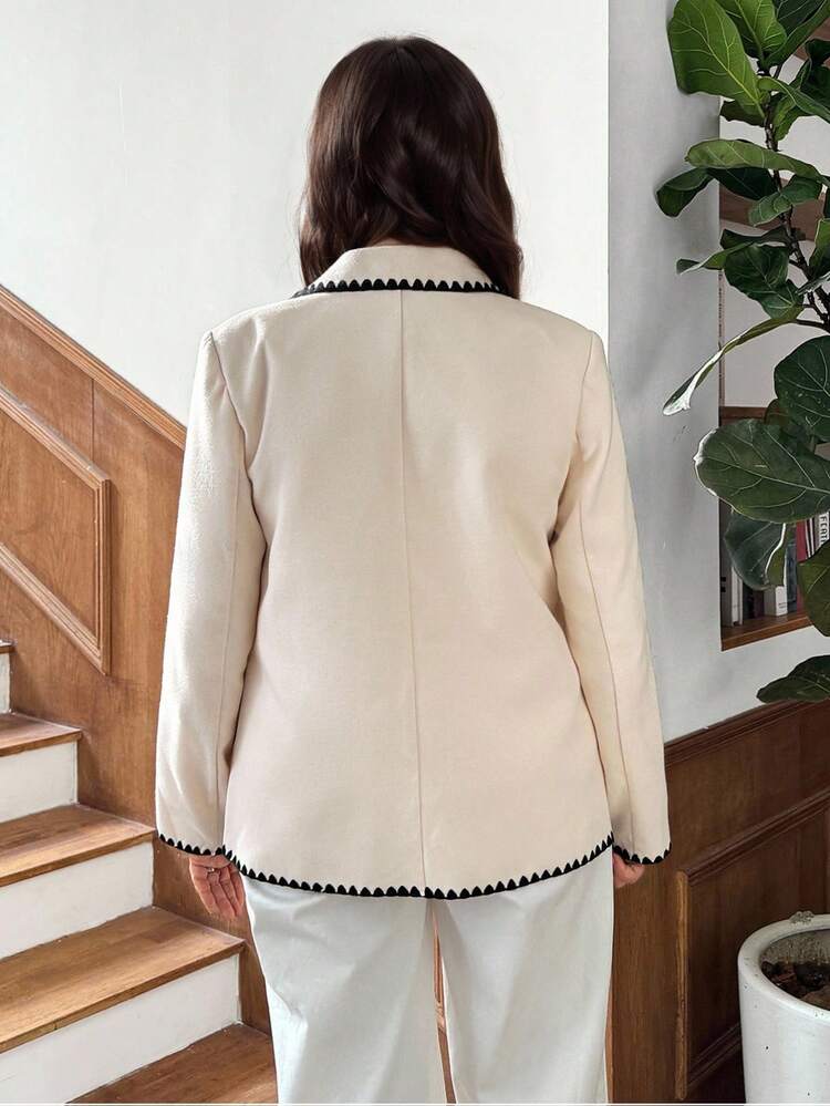 Women's Autumn Casual Color Block Trim Lapel Jacket
