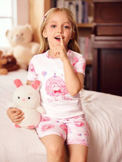 SHEIN Ensemble de pyjama mignon et serré de dessin animé pour toute-petite fille