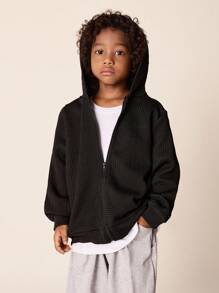 SHEIN 1 件年轻男孩休闲纹理面料夹克，适合秋冬季 - 黑色 - 查看 4