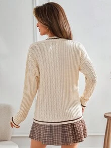 SHEIN Tall Tall Size Casual Frenchy Cable Knit Sweater,Jumper,Cream Jumper,Jumpers For Women,Jumpers,Black Jumper,Womens Jumper,White Jumper,Women's Jumper,Women's Jumpers,Winter Clothes - Apricot - View 2