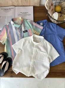 SHEIN 3 Packs Young Boys Casual Minimalist Short Sleeve Shirts, Buy 2 Get 1 Free, School, Campus, College - Multicolor - View 8