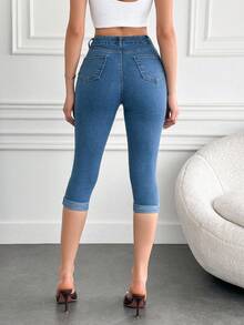 EURMUSE Medium Blue  Long Short Fold Up Detail - Medium Wash - View 2