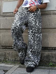 PAVTROS Manfinity Streetrush Fashionable Loose Fit Leopard Print Distressed Jeans, Casual American Style For Autumn - Multicolor - View 5