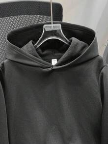 SHEIN 青少年男童休闲宽松舒适百搭纯色卫衣，纯色卫衣，卫衣，卫衣，冬季，秋季，所有款式，秋季上衣 - 深灰色 - 查看 3