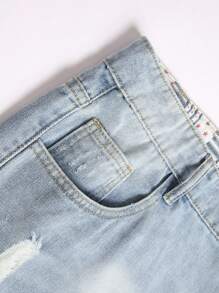 Chillumni Plus Size Men's Casual Loose Fit Ripped Pocket Denim Shorts, Emo Style - Blue - View 4