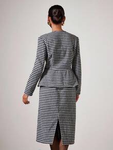 COSMINA 女士优雅格子西装两件套，秋冬 - 黑與白 - 查看 2