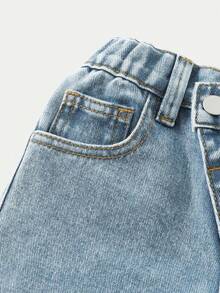 SHEIN Young Girls Y2K Casual Everyday Versatile Street Asymmetrical Waist Ripped Loose Wide Leg Straight All-Match Comfortable Jeans, 2025 New Essential, Suitable For Daily Wear, Hot Fall Winter - Medium Wash - View 4