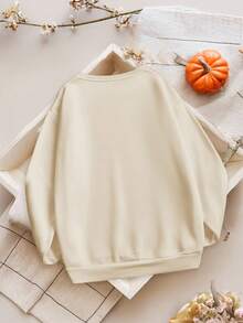 INAWLY Plus Size Halloween Pattern Casual Sweatshirt, Halloween Gift Fall Cloth For Women - Apricot - View 2