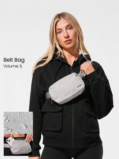 GLOWMODE 1L Zipper Everywhere Belt Bag Water Repellent Waist Crossbody Bags With Adjustable Strap