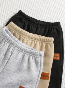 SHEIN 3条装男女宝宝可爱加厚弹力腰裤，中性婴儿运动裤，多件装百搭，秋冬季男宝宝运动裤，男宝宝保暖裤，男宝宝冬季裤 - 彩色 - 查看 6