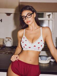 SHEIN 1 pieza Sujetador inalámbrico con encaje y acolchado con diseño de corazón para mujeres - Blanco - Ver 4