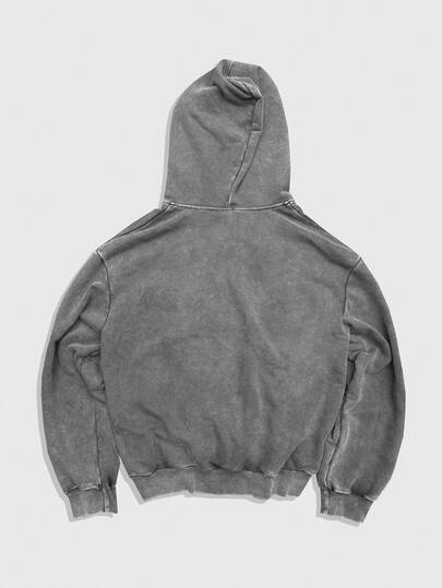 Street Life Sudadera con capucha con cremallera y estampado de estrella y letra vintage desgastado para hombre, otoño