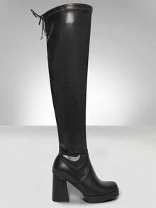 SHUZIA Women's Fashionable Comfortable Square Toe Platform Over-Knee Boots - Black - View 5