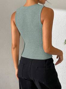 Chiquease Áo hai dây ngắn có gân thường ngày dành cho nữ, xẻ tà bên hông - Màu xanh nhạt - Xem 2