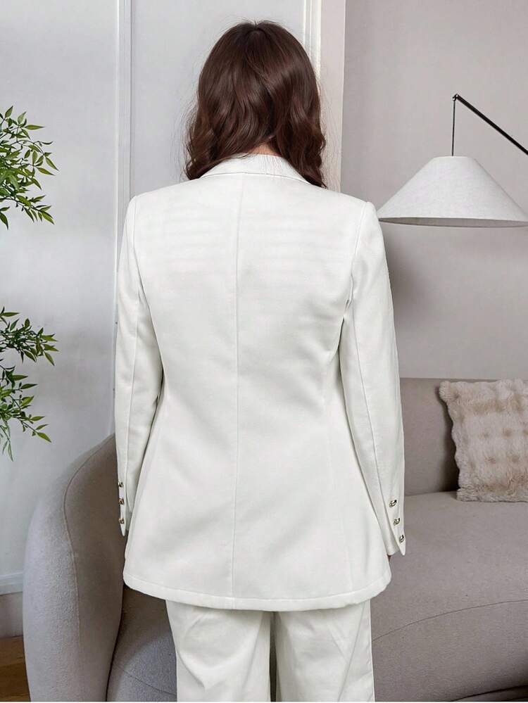 女性ソリッドカラーラペルネック ダブルブレスト 長袖 カジュアルオーバーコート 秋冬用