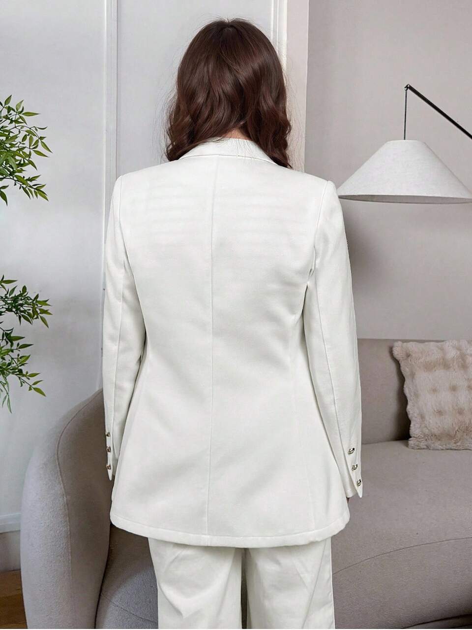 Women's Solid Color Lapel Neck Double-Breasted Long Sleeve Casual Overcoat, Autumn/Winter