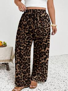 SHEIN Frenchy Ropa de mujer talla grande, nueva ropa casual de primavera/verano para mujer, ropa de playa, moda del Día de San Valentín, elegante para ir al trabajo, pantalones anchos de estampado de leopardo elegantes con bolsillos, vuelta al colegio