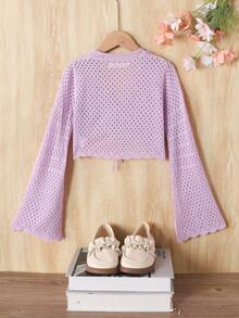 SHEIN Tween Girl Elegant Fitted Long Sleeve Pullover Sweater,In Fall/Winter - Mauve Purple - View 2