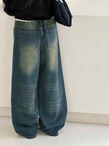 Jeans amples bleus confortables et nostalgiques pour tenues décontractées de filles préadolescentes, tenues de tous les jours souples, tenues de festival et de maison, vêtements d'école streetwear pour filles préadolescentes - Bleu azur - Voir 2