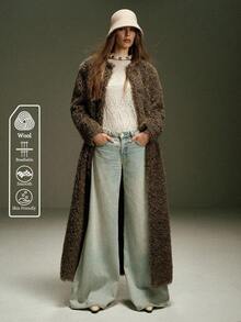 Arave Áo khoác nữ mùa đông lông giả cao cấp, thanh lịch, không cổ, dáng rộng, dài, mềm mại - Màu Xám nhạt - Xem 3