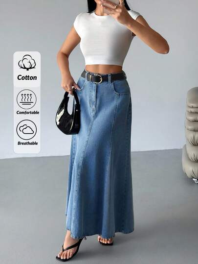 CasuGlow High Waist Denim Maxi Skirt 100% Cotton Summer Outfits For Women Women S Outfit Work Outfits For Women Womens Womens Crop Tops Women Summer Clothing Woman S Summer Clothes Women Summer Sets Women S Summer Shirts