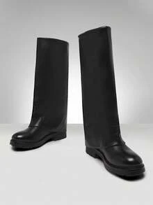 Solezae Bốt cao đến đầu gối đế Lug gập gọn cho nữ - màu đen - Xem 2