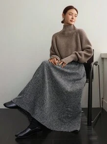 Dazy-Less 女士宽松商务休闲A字裙，灰色，适合通勤和办公穿着，秋冬季 - 灰色 - 查看 7