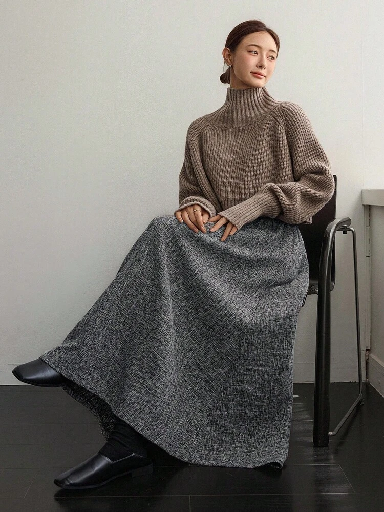 Women's Loose Business Casual A-Line Skirt, Gray, Suitable For Commuting And Office Wear, Autumn/Winter