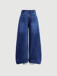 SHEIN Girlism 少女Y2K复古宽松阔腿牛仔裤，原宿风韩流街头服饰，灰色复古2000年代风格，冬季返校季，Y2K牛仔裤，超大牛仔裤，秋季阔腿牛仔裤 - 深色水洗藍 - 查看 2