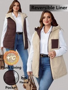 EMERY ROSE Chaqueta con capucha sin mangas reversible de talla grande, casual para otoño/invierno