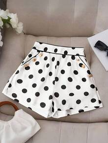 SHEIN Clasi Pantalones Cortos Impresos Para Mujer Con Lunares - Blanco y Negro - Ver 1
