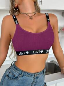 Women's Contrast Color Letter Jacquard Comfortable Bra For All-Day Comfort - Hot Pink - View 3