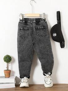 SHEIN Playful Pals Pantaloni di jeans svasati semplici e casual ricamati per ragazzo in autunno