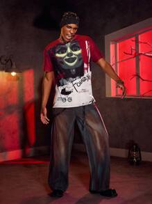ANNABELLE x SHEIN Camiseta de manga corta con cuello redondo y bloqueo de color con figura gráfica de película de terror para hombres - Multicolor - Ver 6