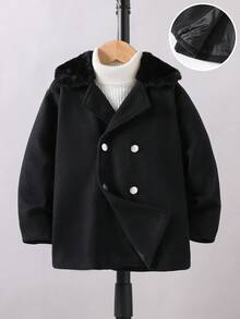 SHEIN Young Boy Fashionable Mid-Length Black Overcoat Fall Winter - Black - View 1