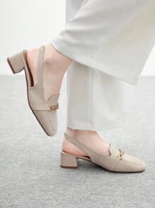 CUCCOO BIZCHIC Shiny Fabric Chain Buckle Low Heel Square Toe Chunky Heel Shoes, Fashionable Casual Commute Shoes, Date Shoes, Party Shoes, Holiday Shoes, Suitable For Women To Wear In Spring, Suitable For Spring Break, Easter And Other Occasions