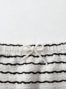 SHEIN Tween Girl 条纹渐变针织纹理 A 字裙，休闲百搭