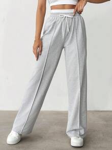 EURMUSE Women's Casual Versatile Contrast Color Drawstring Waist Sweatpants - Grey - View 8