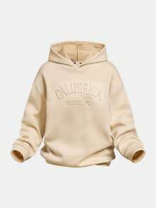 SHEIN ChillGRL 2pcs/Set Teen GirlCity Name 3D Graphic Knit Hoodie + Knit Flare Pants Suit - Multicolor - View 3